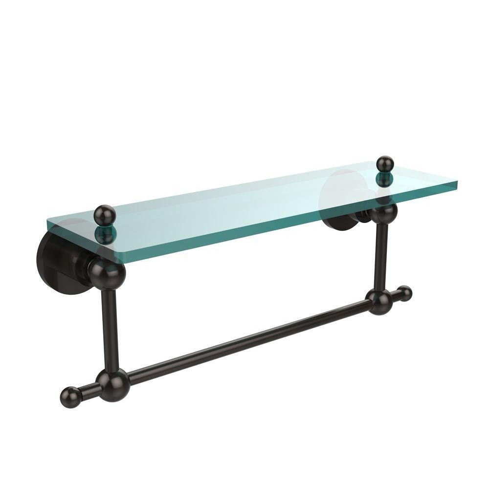 Astor Place 16 in. L  x 4 in. H  x 5 in. W  Clear Glass Vanity Bathroom Shelf with Towel Bar  in Polished Nickel - Super Arbor