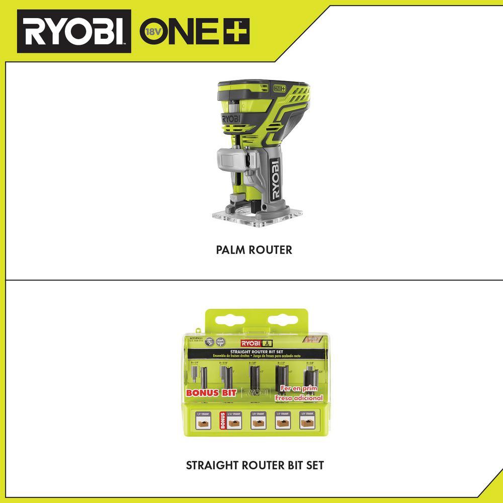 18-Volt ONE+ Cordless Fixed Base Trim Router (Tool Only) with Straight Router Bit Set (5-Piece) - Super Arbor