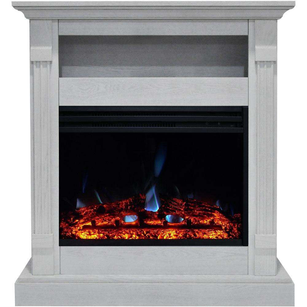 Sienna 34 in. Electric Fireplace Heater in White with Mantel, Enhanced Log Display and Remote Control - Super Arbor