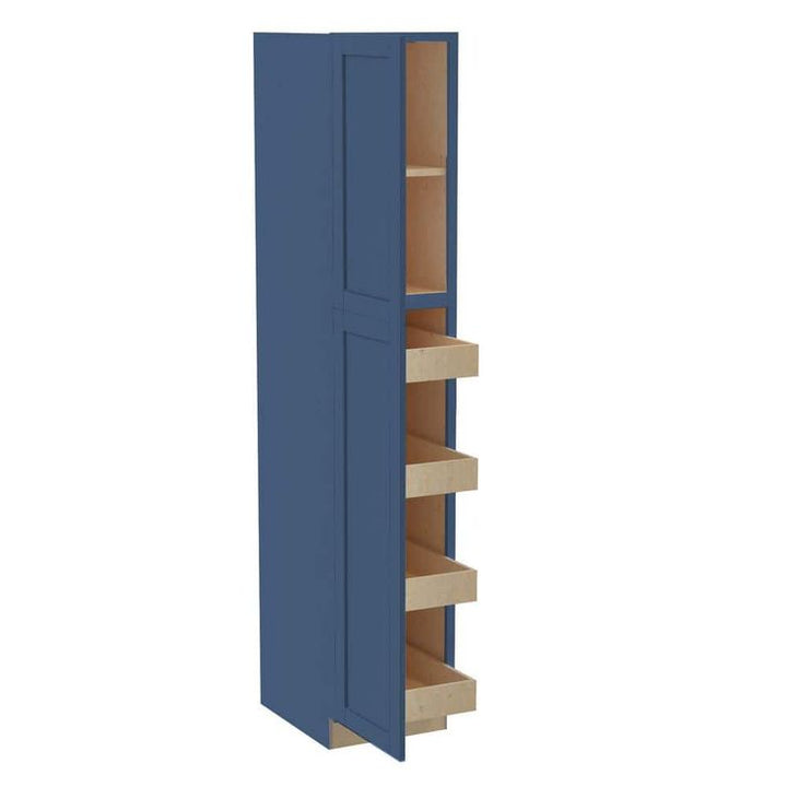 Home Decorators Collection Washington Vessel Blue Plywood Shaker Assembled Utility Pantry Kitchen Cabinet Soft Close 18 in W x 24 in D x 90 in H