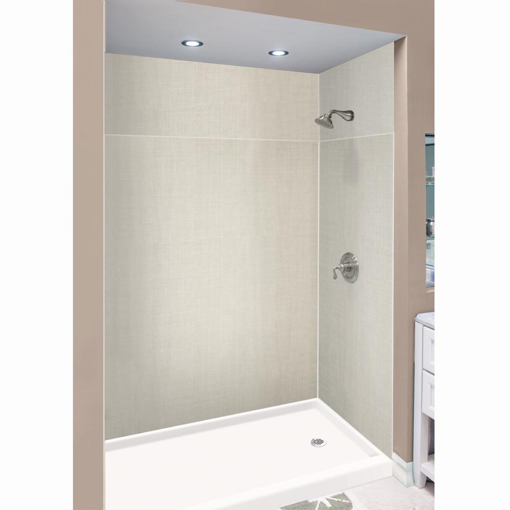 Expressions 32 in. x 60 in. x 72 in. 3-Piece Easy Up Adhesive Alcove Shower Wall Surround in White - Super Arbor