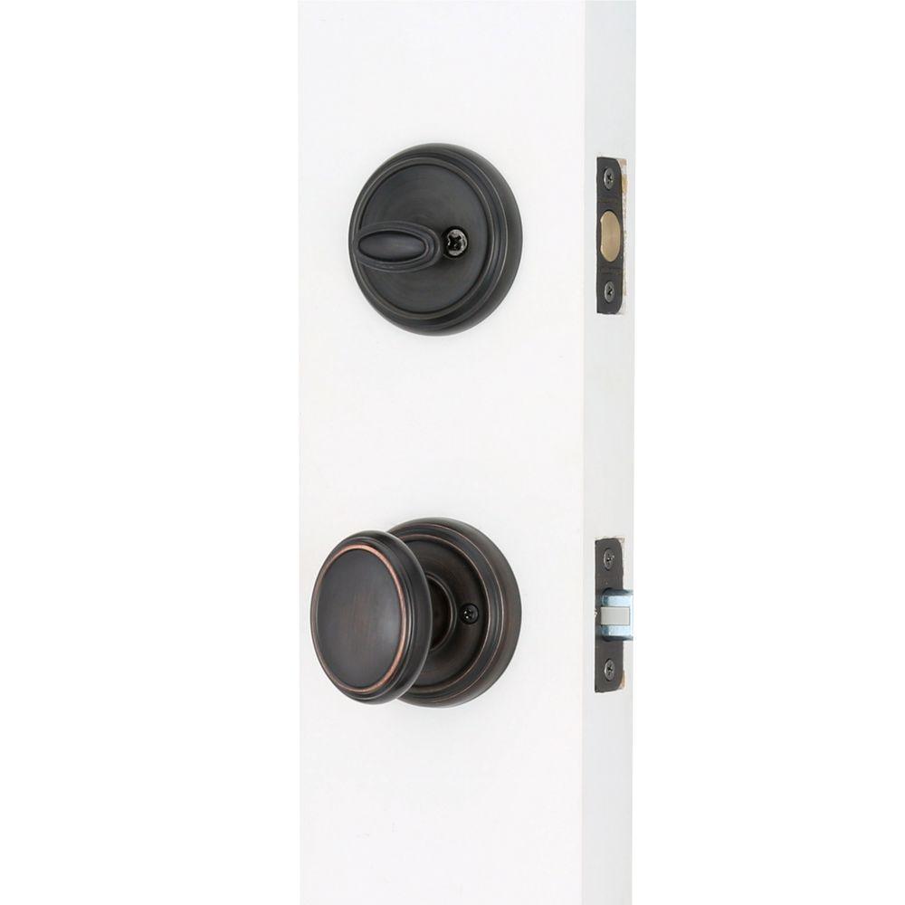 Prestige Bighorn Single Cylinder Venetian Bronze Door Handleset with Carnaby Door Knob Featuring SmartKey Security - Super Arbor