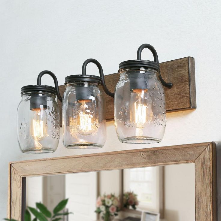 Vanity Araphi 3-Light Black Modern Farmhouse Metal Bathroom Wall Sconce with Walnut Wood Accents LED Compatible