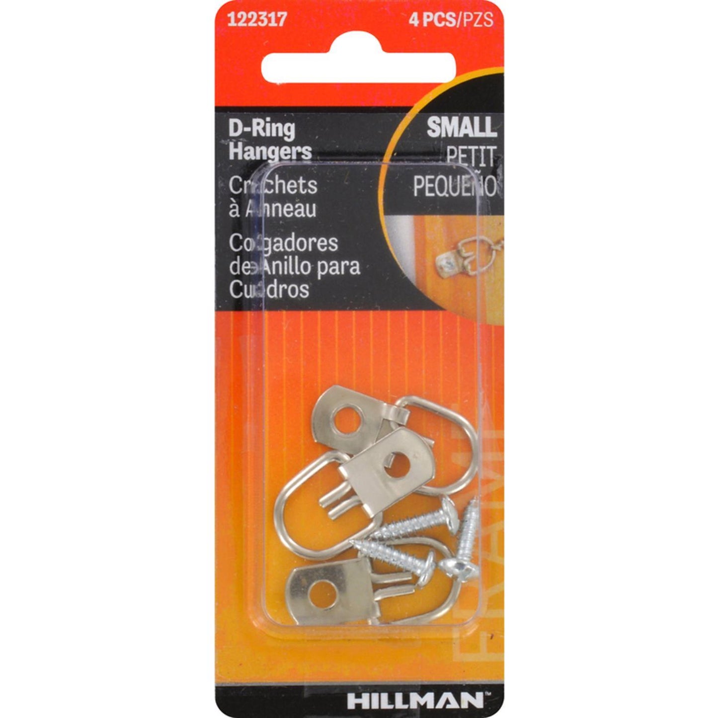 Hillman AnchorWire Steel Zinc Small D-Ring Hanger, 1 lb Capacity, 4-Pack