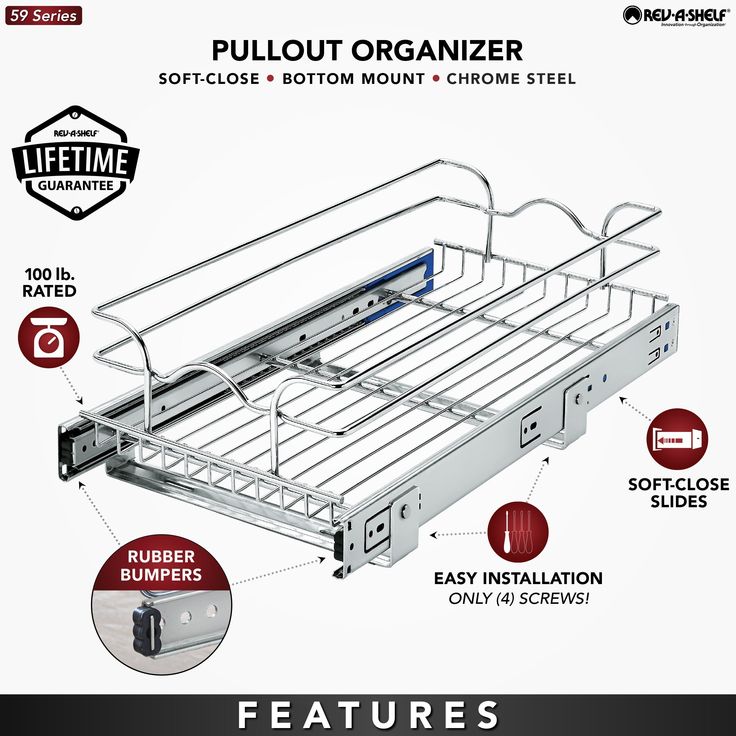 Rev-A-Shelf 11.5-in W x 6-in H 1-Tier Pull Out Metal Basket