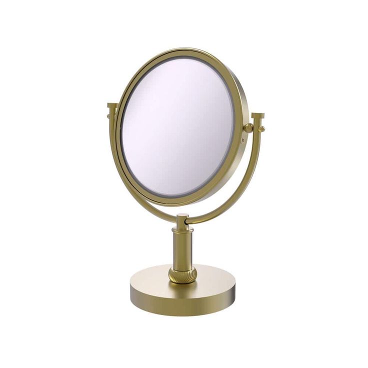 Allied Brass 8-in x 15-in Satin Brass Double-Sided Magnifying Countertop Vanity Mirror