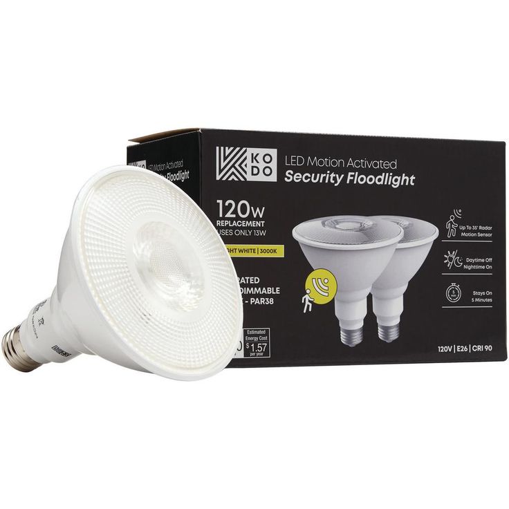 KODO 120-Watt Equivalent PAR38 LED Motion Sensor Flood Light Bulb Bright White (2-Pack)