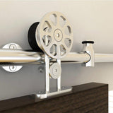 8 ft./96 in. Stainless Steel Sliding Spoke Wheel Barn Door Hardware Kit for Double Door with Non-Routed Floor Guide - Super Arbor