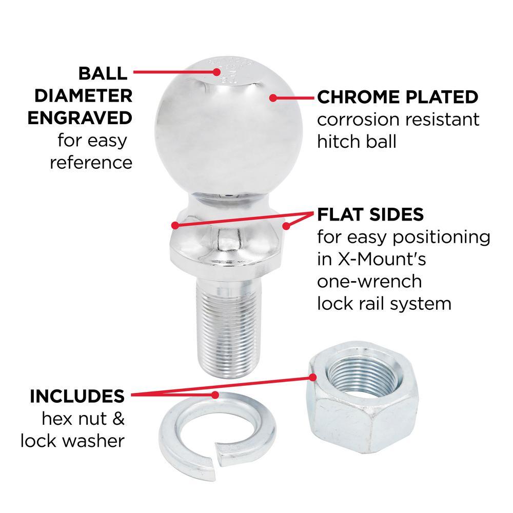 TowSmart 5,000 lb. Capacity 2 in. x 1 in. Shank Diameter x 2 in. Shank Length Chrome Hitch Ball - Super Arbor