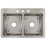 Avenue Drop-in/Undermount Stainless Steel 33 in. 50/50 Double Bowl Kitchen Sink with Bottom Grid - Super Arbor