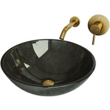 Onyx Glass Vessel Bathroom Sink in Gray with Olus Faucet in Matte Gold - Super Arbor