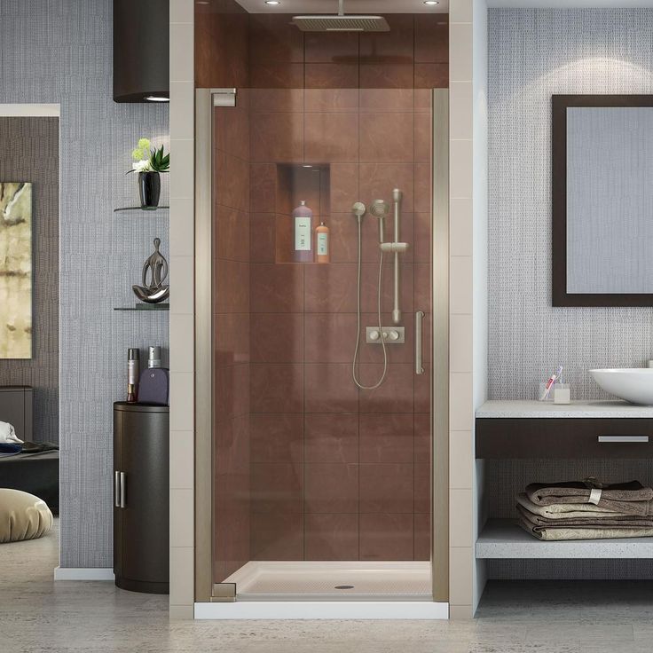 Elegance 34 in. to 36 in. x 72 in. Semi-Frameless Pivot Shower Door in Brushed Nickel