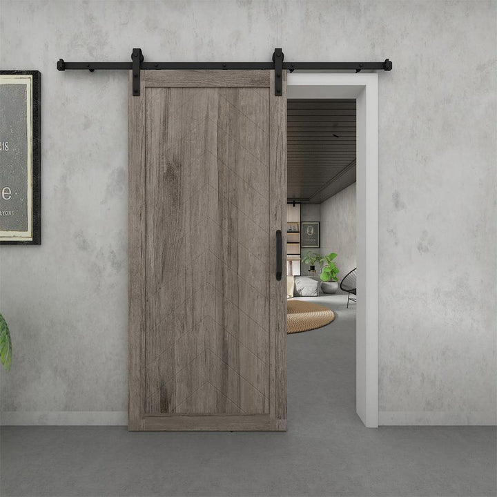 37 in. x 84 in. Herringbone Grey Finished Vinly Sliding Barn Door with Black Hardware Kit - Super Arbor