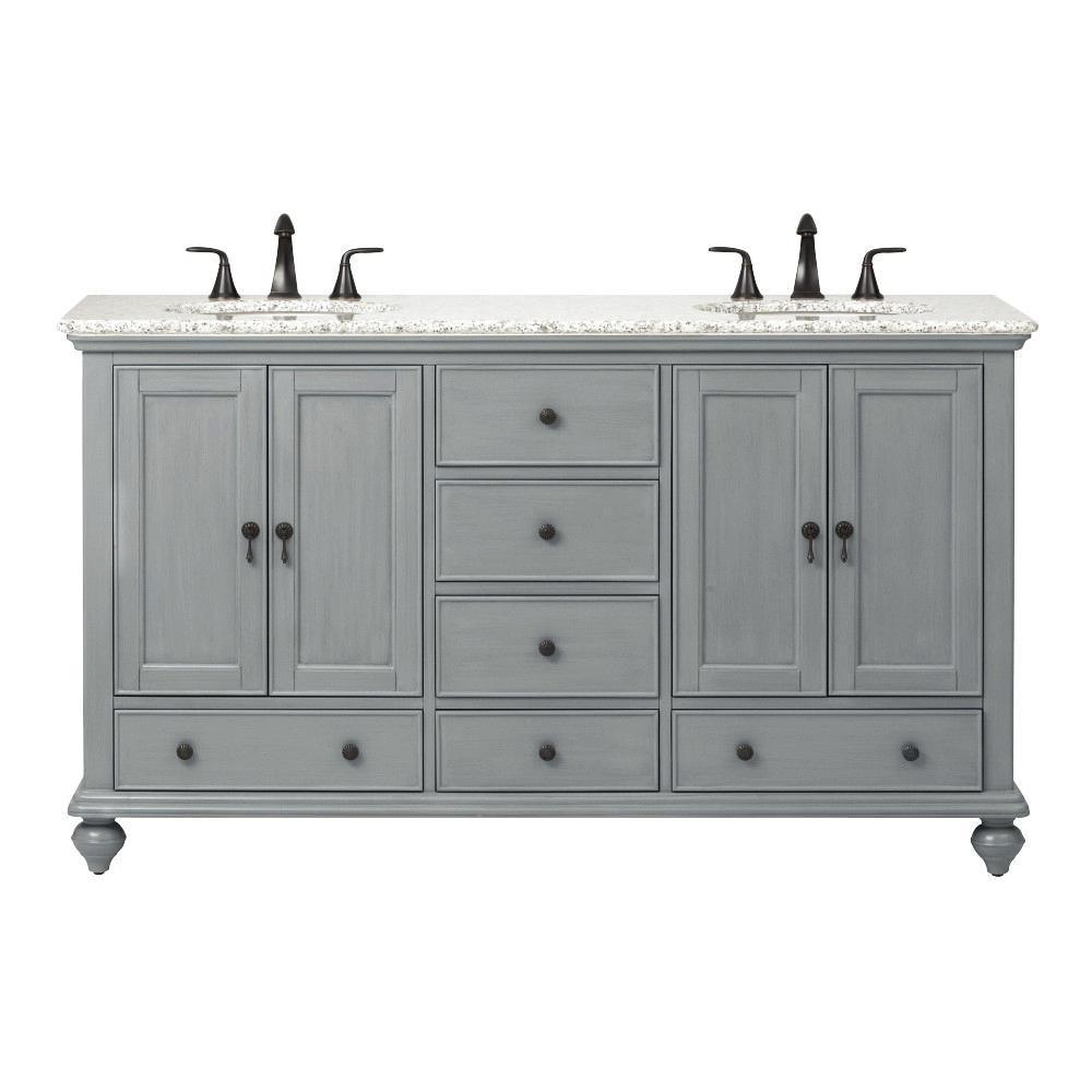 Newport 61 in. W x 21-1/2 in. D Double Bath Vanity in Black with Granite Vanity Top in Gray - Super Arbor