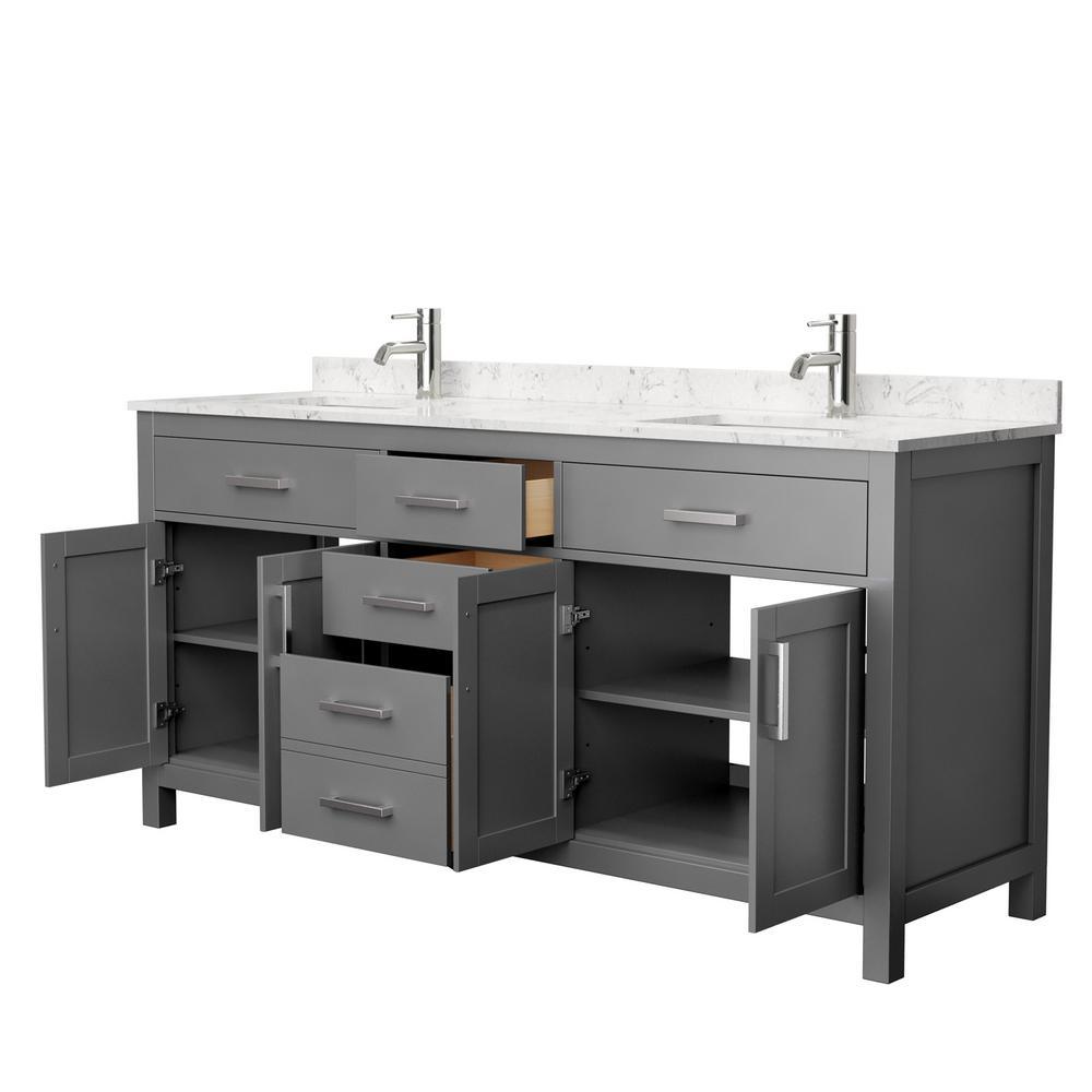 Beckett 72 in. W x 22 in. D Double Bath Vanity in Dark Gray with Cultured Marble Vanity Top in Carrara with White Basins - Super Arbor