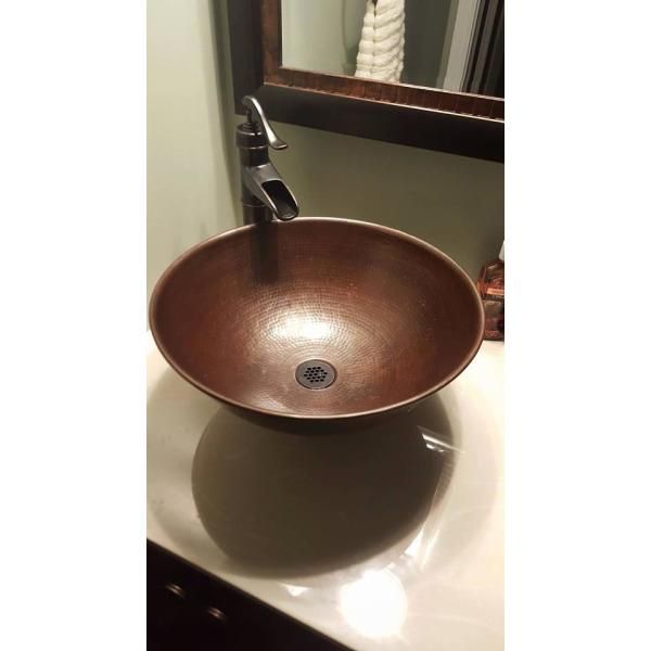 SINKOLOGY Eddington All-In-One 16 in. Copper Vessel Bathroom Sink with Pfister Ashfield Bronze Faucet and Drain