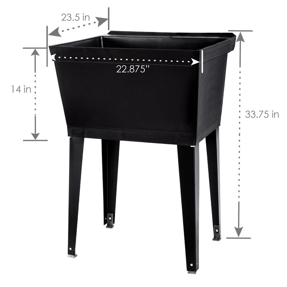 22.875 in. x 23.5 in. Black 19 gal. Thermoplastic Utility Sink Kit with Black Metal Legs, P-Trap and Supply Lines - Super Arbor