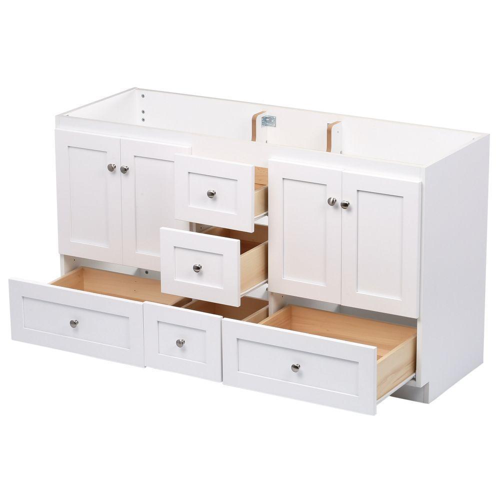 Shaker 60 in. W x 21 in. D x 34.5 in. H Vanity for Double Basins Cabinet Only in Satin White - Super Arbor
