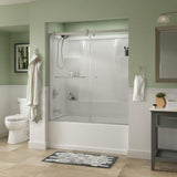 Simplicity 60 x 58-3/4 in. Frameless Contemporary Sliding Bathtub Door in Nickel with Transition Glass - Super Arbor