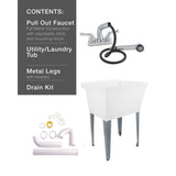 Complete 22.875 in. x 23.5 in. White 19 Gal. Utility Sink Set with Non-Metallic Chrome Finish Pull-Out Faucet - Super Arbor