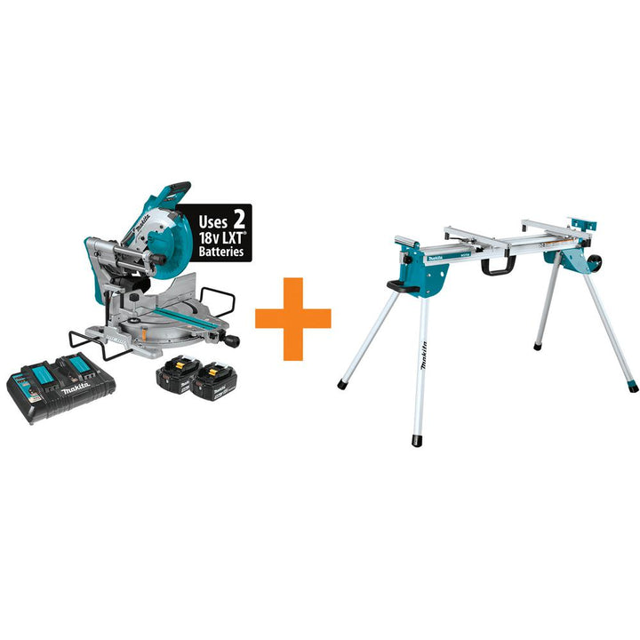 18-Volt Lithium-Ion Brushless Cordless 10 in. Dual-Bevel Sliding Compound Miter Saw and Compact Folding Miter Saw Stand - Super Arbor