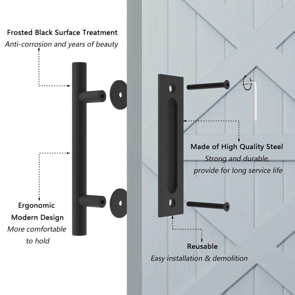 12 in. Black Ladder Pull and Flush Sliding Barn Door Handle Set (2-Pack) - Super Arbor