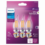 Philips 75-Watt Equivalent BA11 Dimmable Edison Glass LED Candle Light Bulb Bent Tip Candelabra Base Daylight (5000K) (3-Pack)
