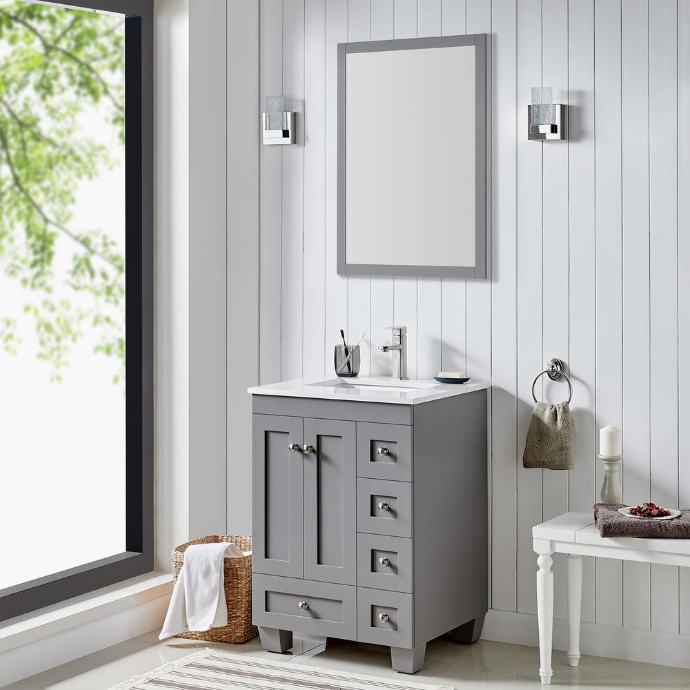 Eviva Acclaim 24 in. Gray Transitional Bathroom Vanity with White Quartz Top - Super Arbor