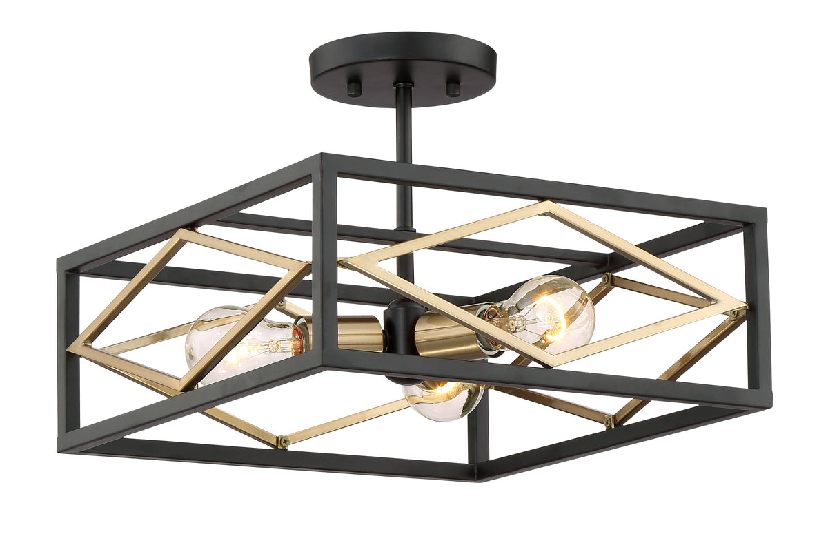 Quoizel Platform 14-in Black with Gold Modern/Contemporary Semi-flush Mount Light