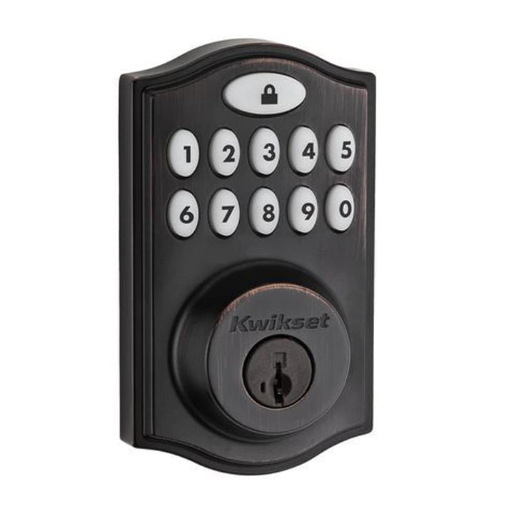 Kwikset Z-Wave SmartCode Venetian Bronze Single Cylinder Electronic Deadbolt featuring Juno Hall/Closet Knob