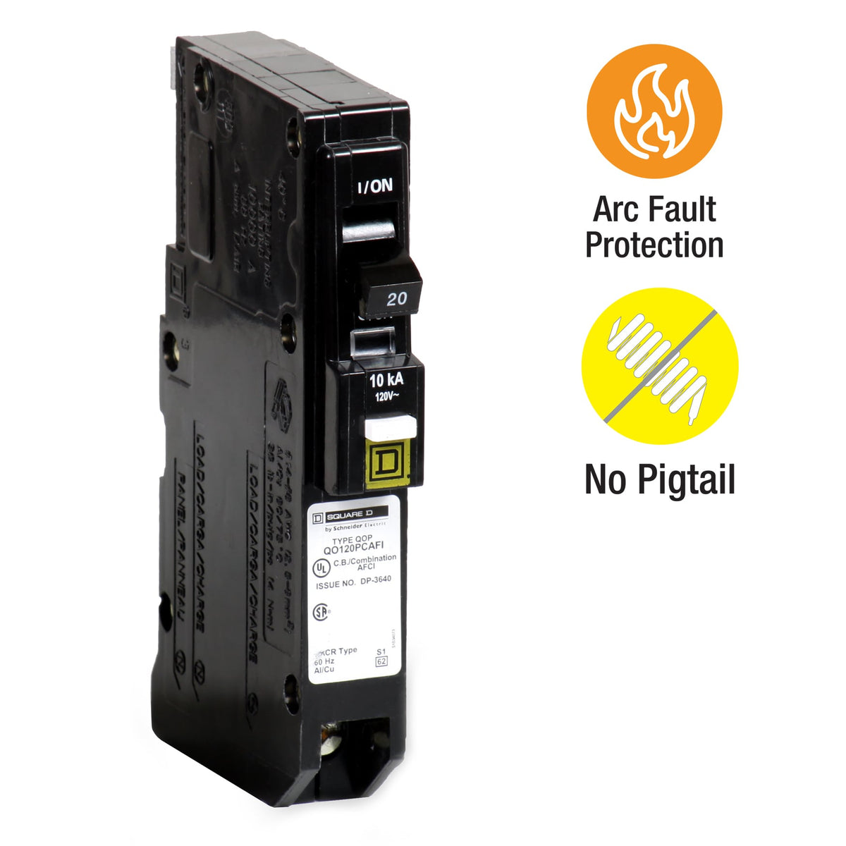 Square D QO 20-Amp 1-Pole Plug-On Neutral Combination Arc Fault Circuit Breaker (QO120PCAFIC)