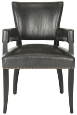 Safavieh Desa Contemporary/Modern Faux Leather Upholstered Side Chair with Wood Frame, Antique Brown (23.6 in W x 26.4 in D x 35.4 in H)
