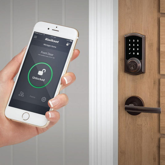 Z-Wave SmartCode Touchscreen Satin Nickel Single Cylinder Electronic Deadbolt featuring Milan Hall/Closet Lever - Super Arbor