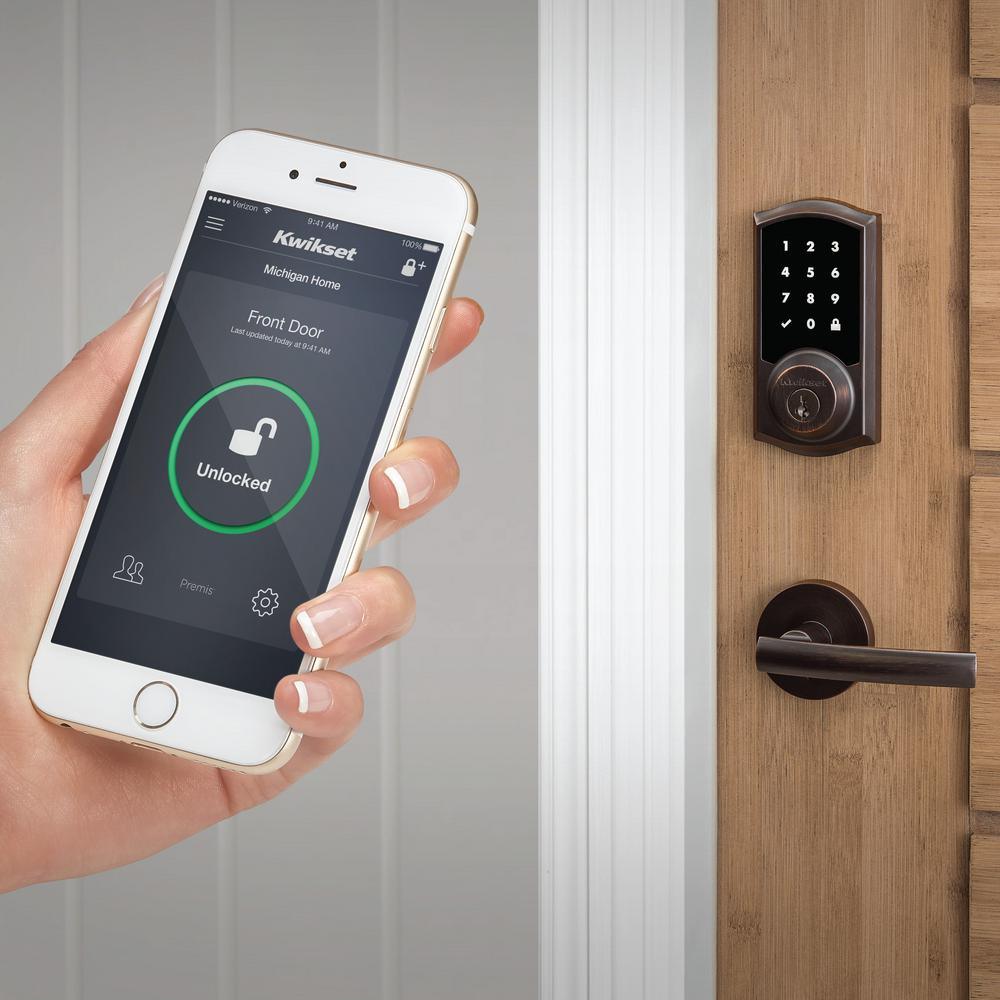 Premis Touchscreen Smart Lock Single Cylinder Venetian Bronze Electronic with Avalon Handleset and Tustin Lever - Super Arbor
