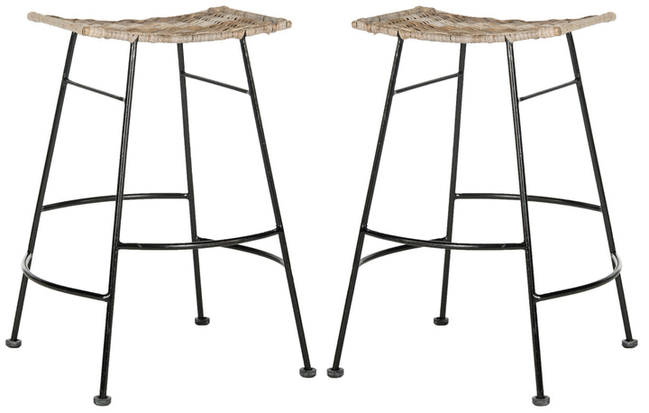 Safavieh Atara Counter Stool Set of 2, Gray, 24-in Upholstered Rattan Bar Stools