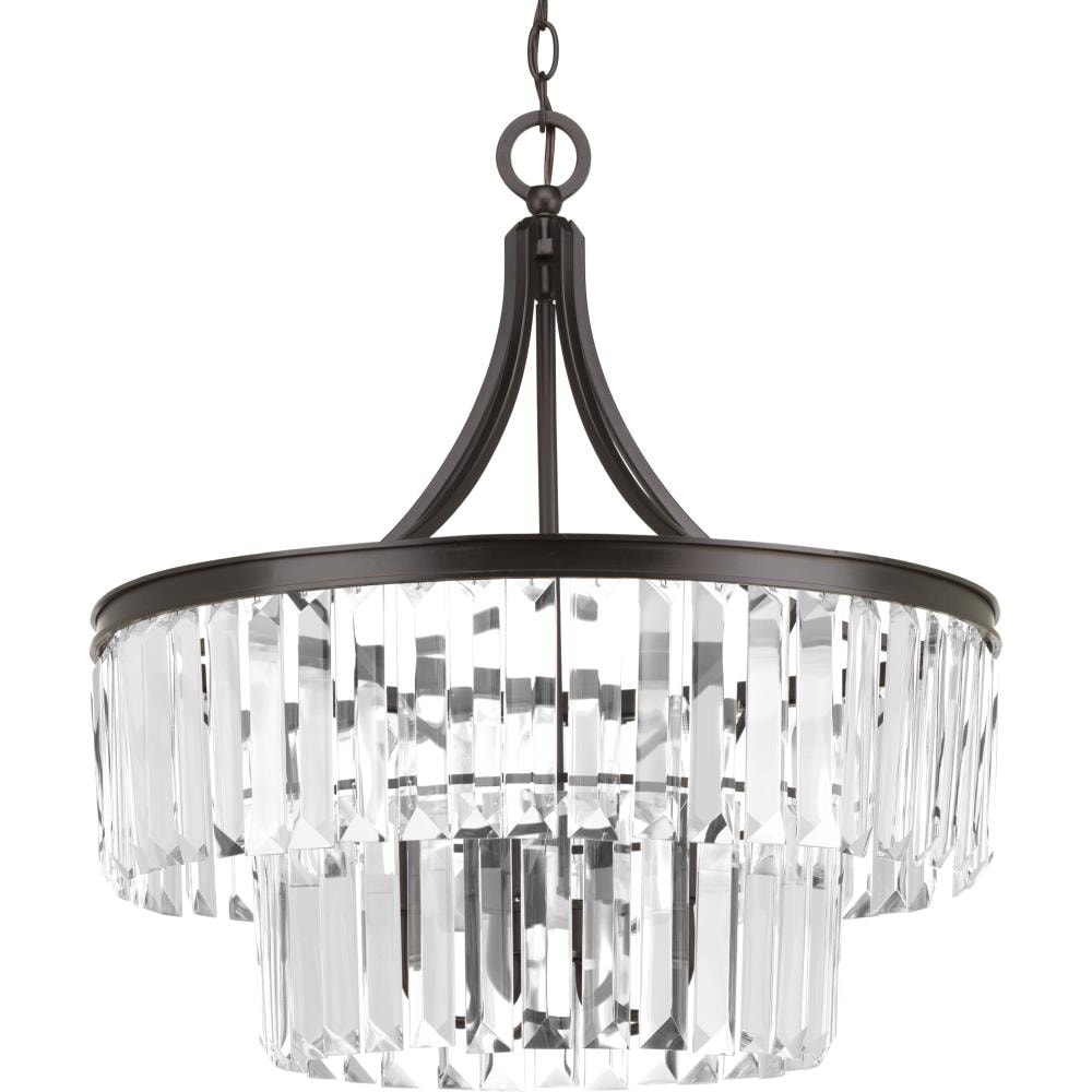 Progress Lighting Glimmer 5-Light Antique Bronze Traditional Clear Glass Drum Large Hanging Pendant Light