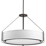 Progress Lighting Ratio 6-Light Antique Bronze Modern/Contemporary Etched Glass Drum Large Hanging Pendant Light