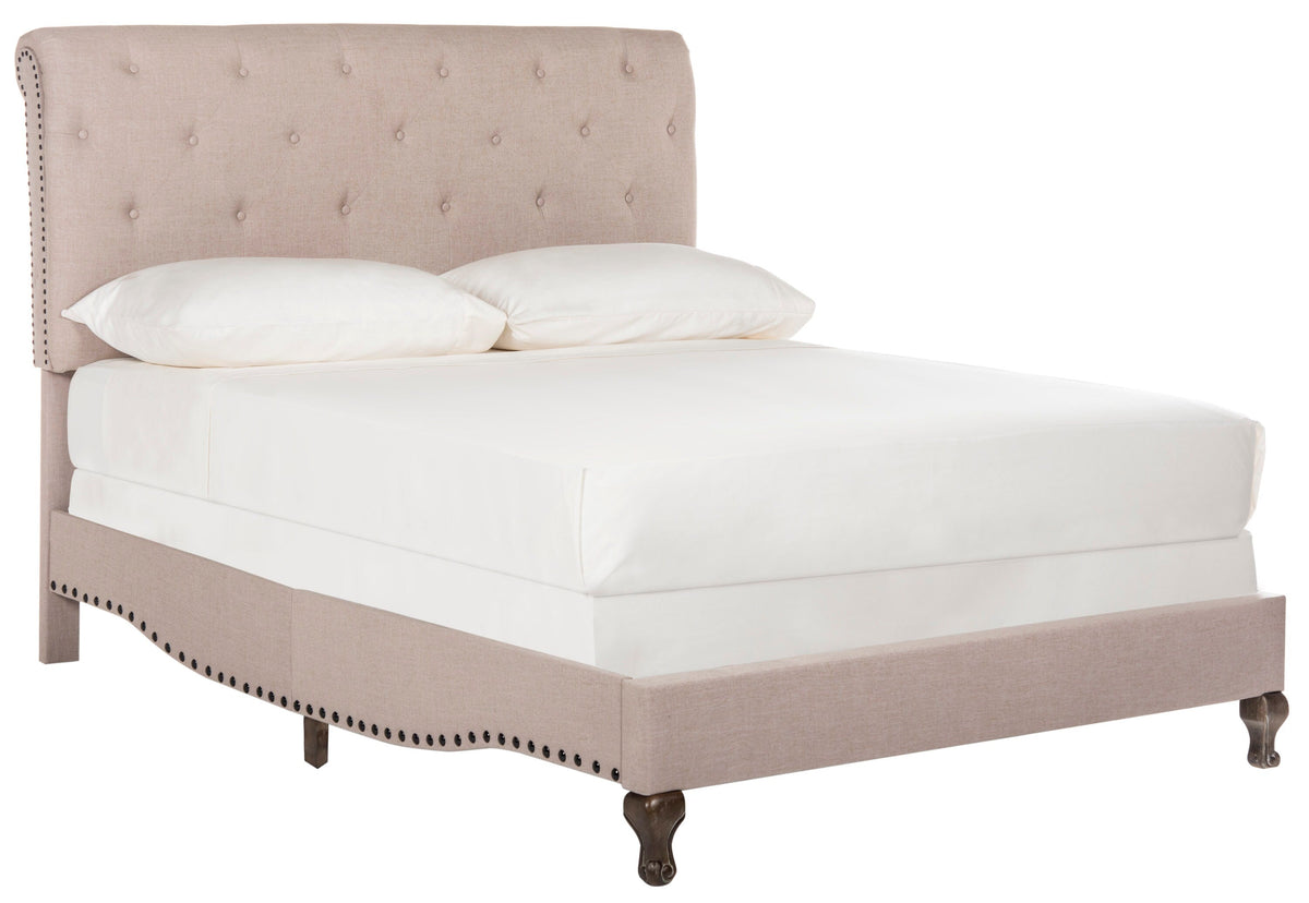 Safavieh Hathaway Taupe Full Upholstered Bed, 88 W x 59 D x 52.3 H in