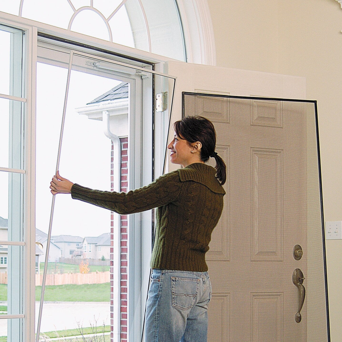 Pella Select 36-in x 81-in Portobello Full-View Aluminum Storm Door