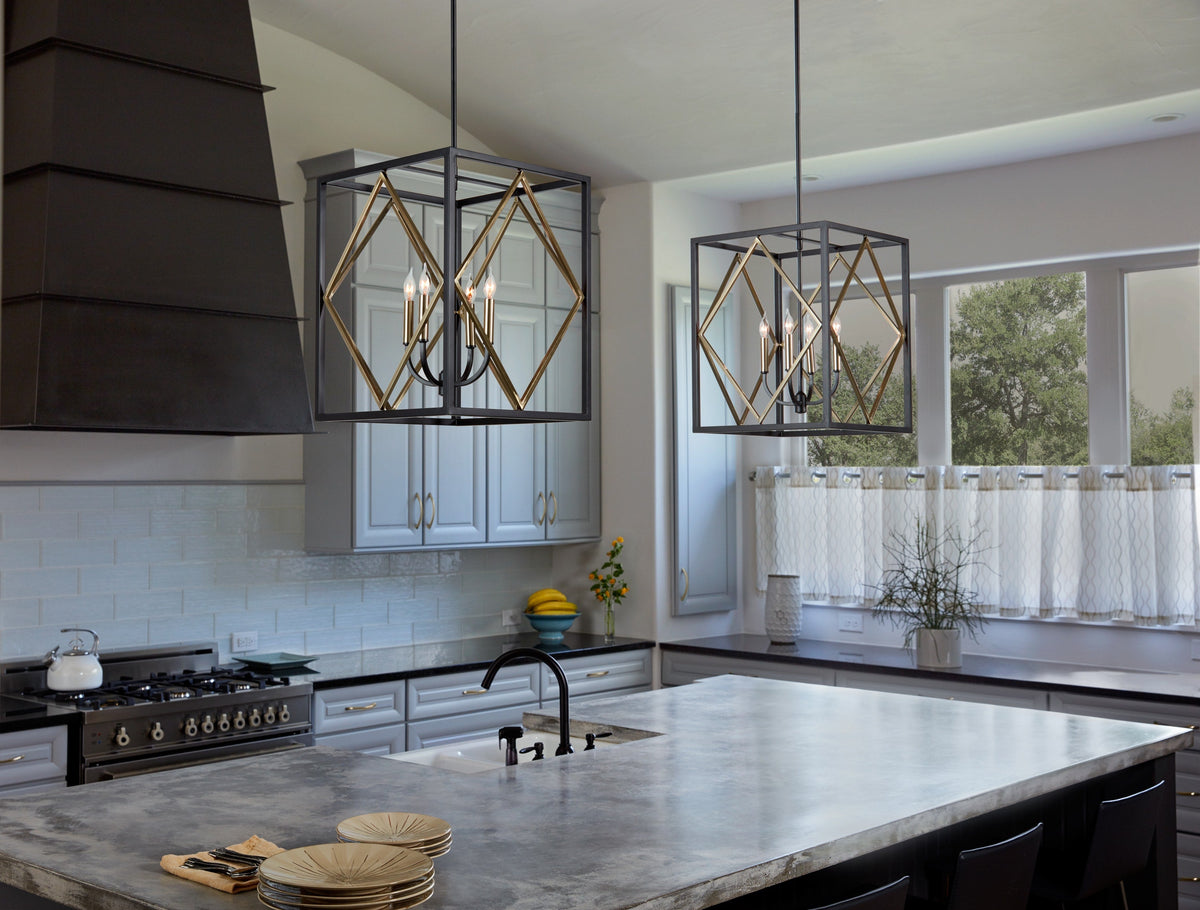 Quoizel Platform Black with Gold Transitional Square Pendant Light, 16 in x 16 in