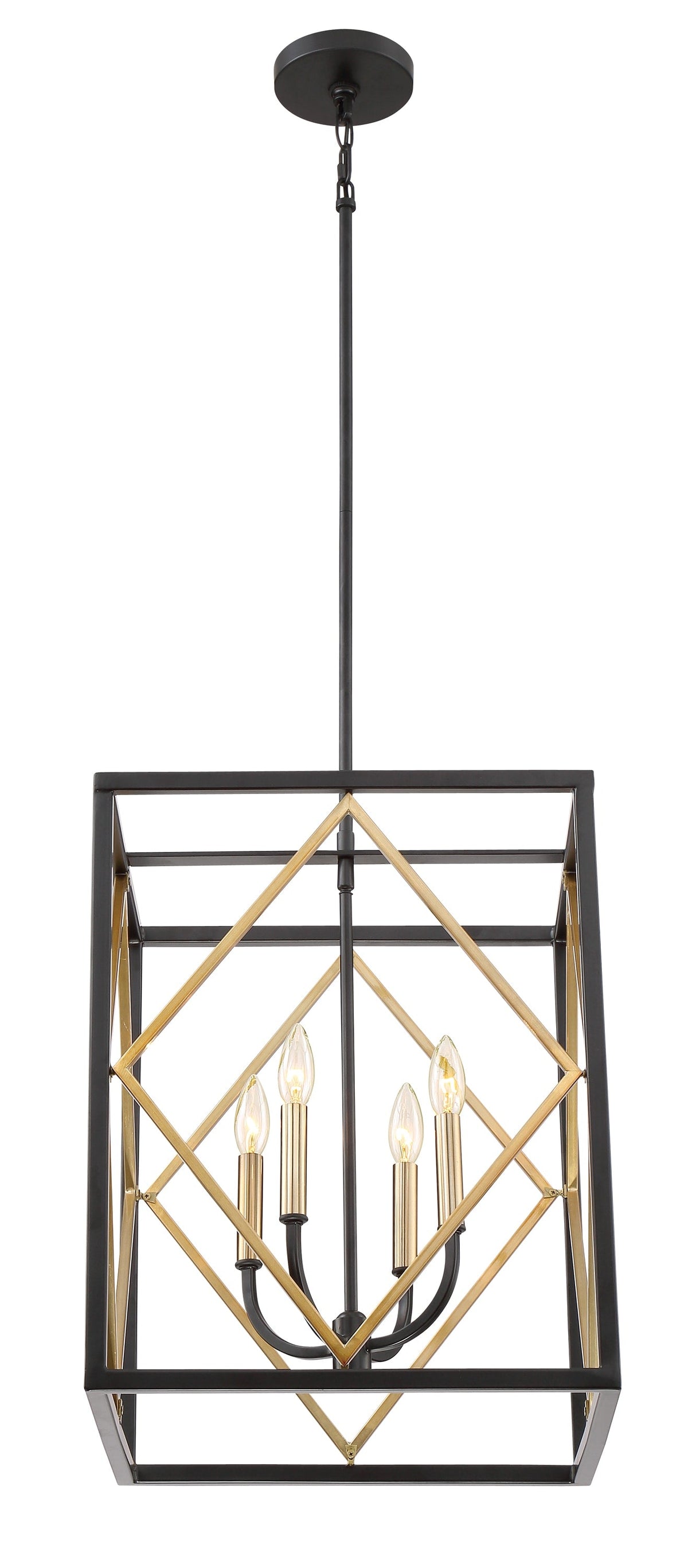 Quoizel Platform Black with Gold Transitional Square Pendant Light, 16 in x 16 in