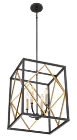 Quoizel Platform Black with Gold Transitional Square Pendant Light, 16 in x 16 in
