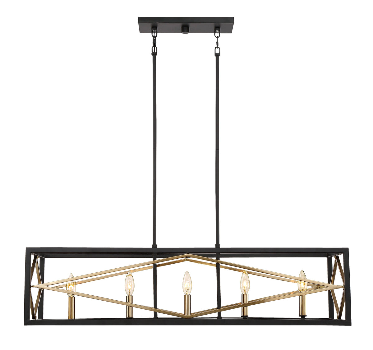Quoizel Platform 5-Light Matte Black with Gold Linear Kitchen Island Chandelier, 60-in Downrods, Dimmable