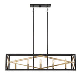 Quoizel Platform 5-Light Matte Black with Gold Linear Kitchen Island Chandelier, 60-in Downrods, Dimmable