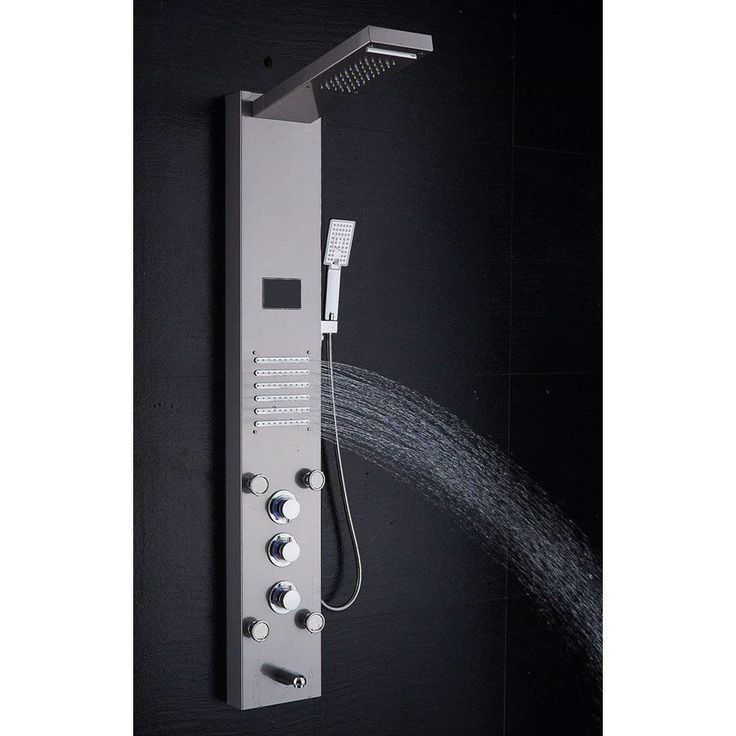 53 in. 10-Jet Shower Panel System in Brushed Nickel with LED Rainfall Waterfall Shower Head Handshower and Tub Spout