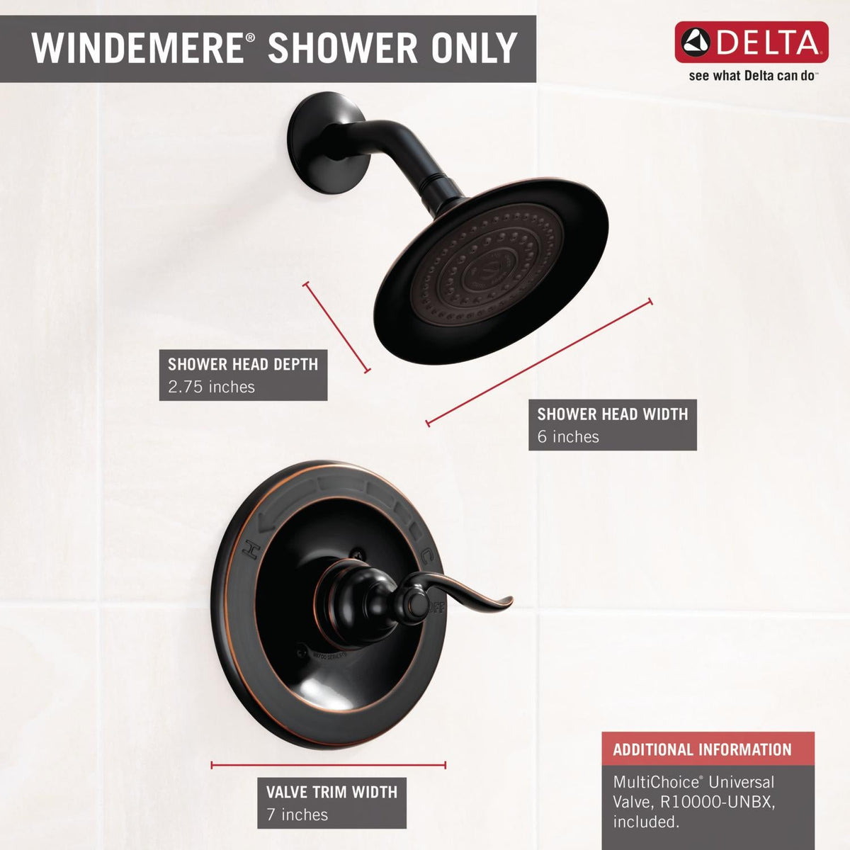 Delta Windemere Oil Rubbed Bronze 1-Handle Shower Faucet with Valve, 6-in Single-Function Head