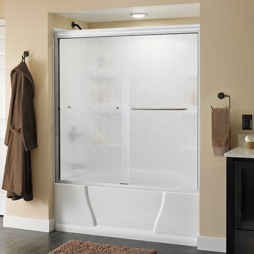 Simplicity 60 in. x 58-1/8 in. Semi-Frameless Traditional Sliding Bathtub Door in Nickel with Mozaic Glass - Super Arbor
