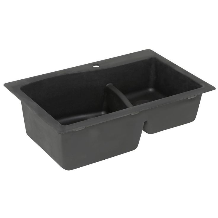 Drop-In/Undermount Granite 33 in. 1-Hole 60/40 Double Bowl Kitchen Sink in Nero
