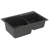 Drop-In/Undermount Granite 33 in. 1-Hole 60/40 Double Bowl Kitchen Sink in Nero