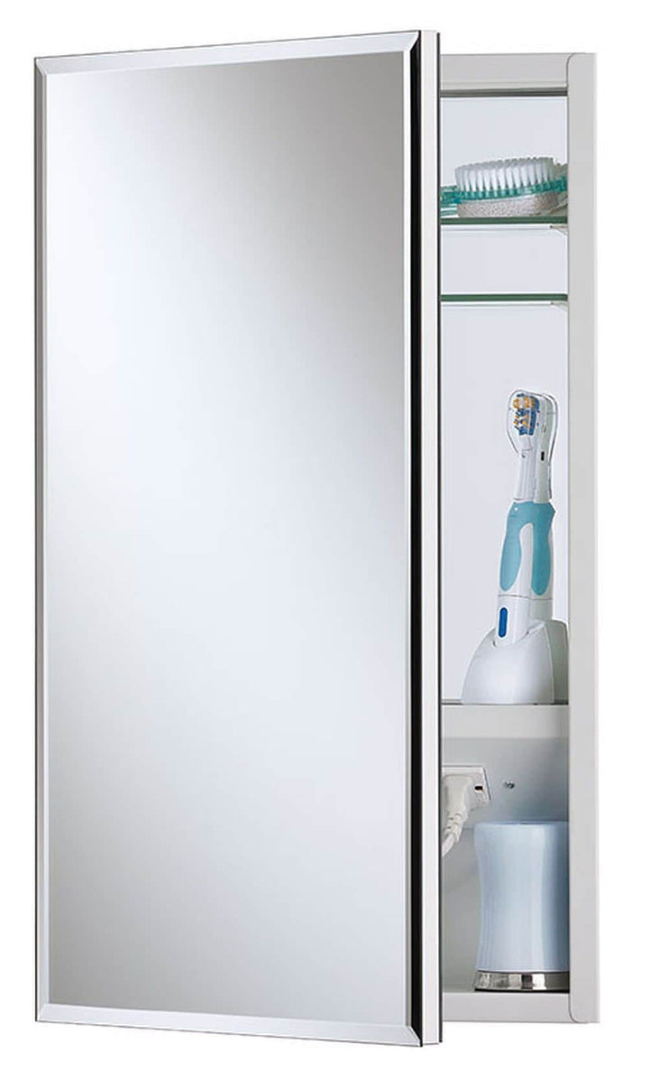 Jensen Meridian 15-in x 35-in Surface/Recessed Mount Frameless Mirrored Medicine Cabinet with Outlet